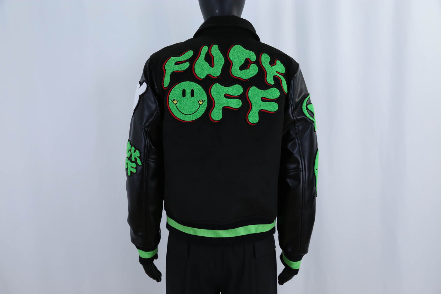 Black & Green Fuck Off Varsity Jacket