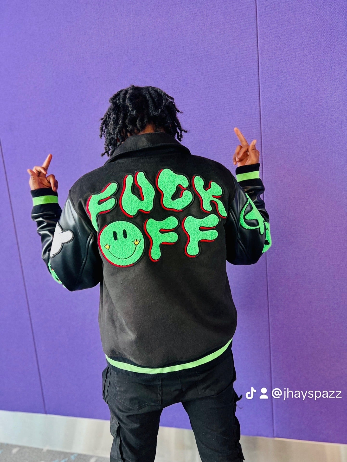 Black & Green Fuck Off Varsity Jacket