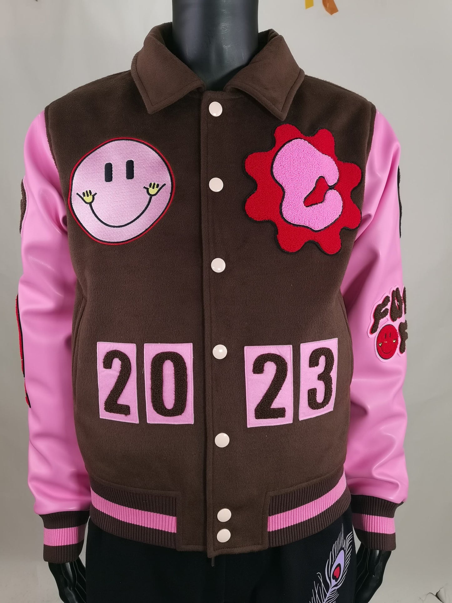 Pink & Brown Fuck Off varsity Jacket