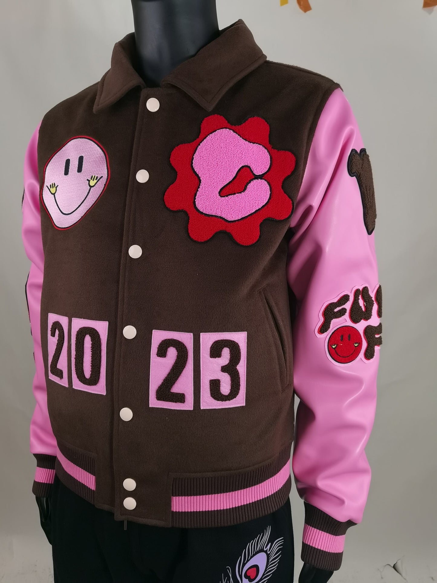 Pink & Brown Fuck Off varsity Jacket