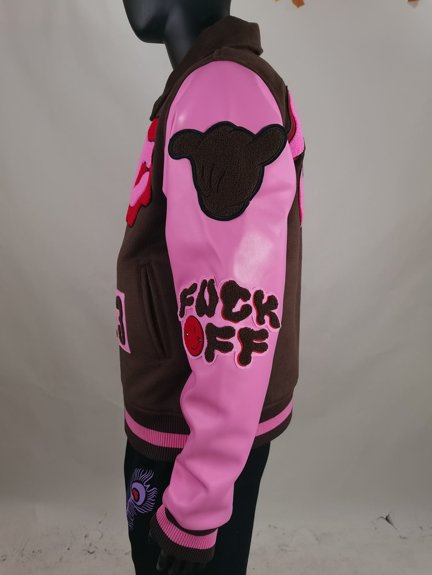 Pink & Brown Fuck Off varsity Jacket