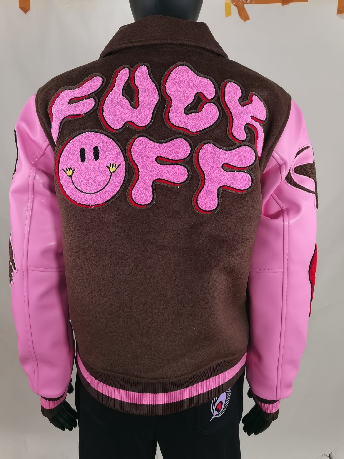 Pink & Brown Fuck Off varsity Jacket